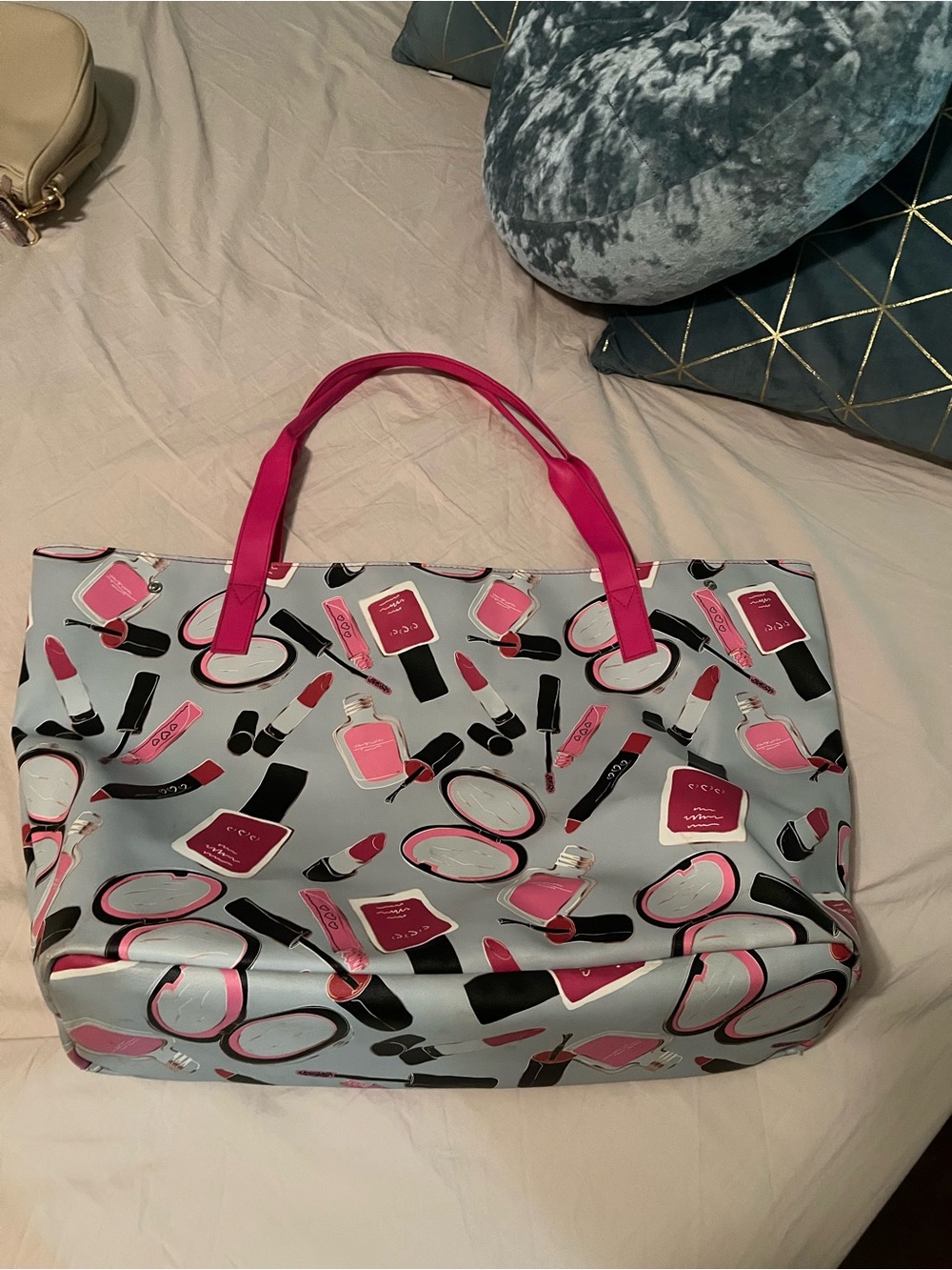 Stylish Pink-Accent Cosmetic Tote Bag for Women